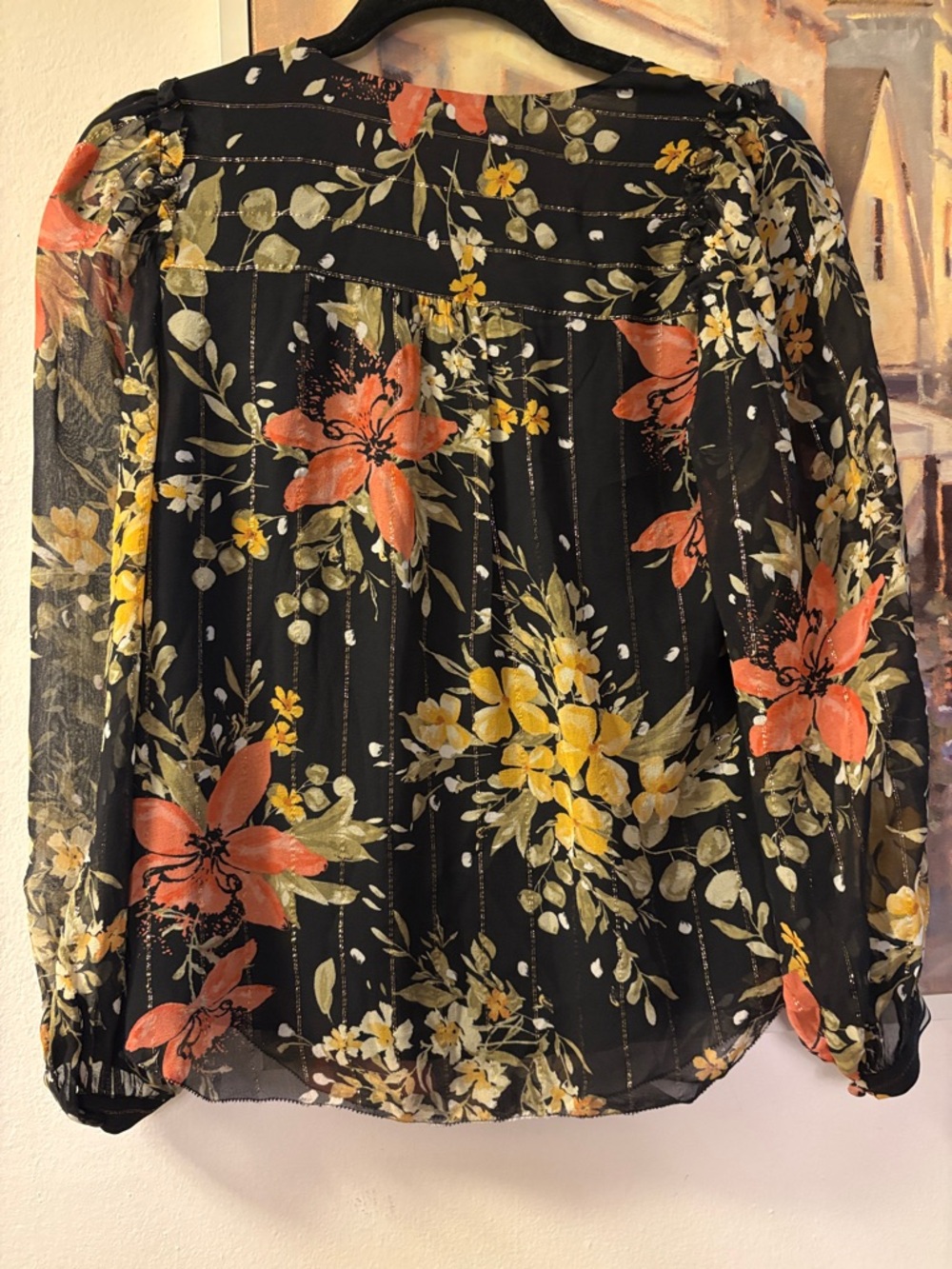 Joie Albany Silk Floral Blouse Black Sheer Long Sleeve XS - Picture 4 of 4